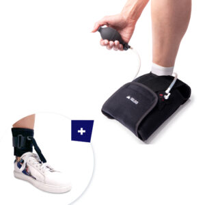 visuel du set hallux valgus incluant un chausson de cryothérapie et un releveur de pied